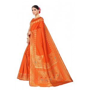 Generic Women's Banarasi Silk Designer Weaving Saree With Unstitched Blouse (Orange, 5.50 Mtrs)