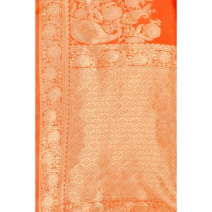 Generic Women's Banarasi Silk Designer Weaving Saree With Unstitched Blouse (Orange, 5.50 Mtrs)