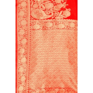 Generic Women's Banarasi Silk Designer Weaving Saree With Unstitched Blouse (Red, 5.50 Mtrs)
