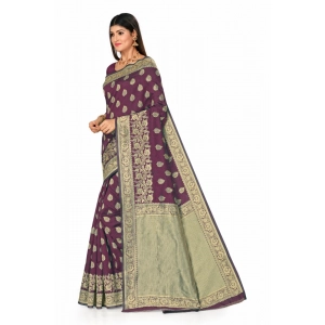 Generic Women's Banarasi Silk Designer Weaving Saree With Unstitched Blouse (Purple, 5.50 Mtrs)