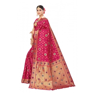 Generic Women's Banarasi Silk Designer Weaving Saree With Unstitched Blouse (Pink, 5.50 Mtrs)