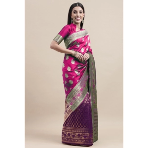 Generic Women's Kanjivaram Silk Designer Weaving Saree With Unstitched Blouse (Purple & Voilet, 5.50 Mtrs)