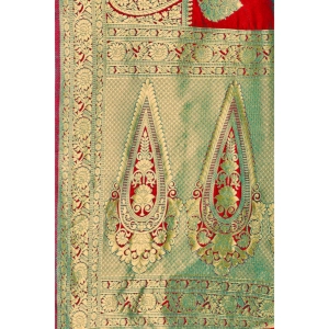 Generic Women's Banarasi Silk Designer Weaving Saree With Unstitched Blouse (Red, 5.50 Mtrs)