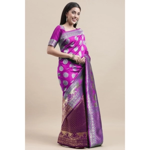 Generic Women's Kanjivaram Silk Designer Weaving Saree With Unstitched Blouse (Purple & Voilet, 5.50 Mtrs)