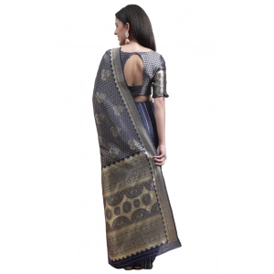 Generic Women's Banarasi Silk Designer Weaving Saree With Unstitched Blouse (Blue, 5.50 Mtrs)