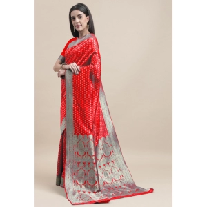 Generic Women's Kanjivaram Silk Designer Weaving Saree With Unstitched Blouse (Red, 5.50 Mtrs)