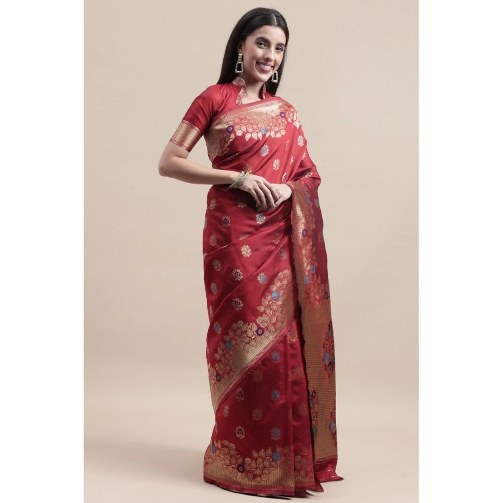 Generic Women's Kanjivaram Silk Designer Weaving Saree With Unstitched Blouse (Red, 5.50 Mtrs) Generic Women's Kanjivaram Silk Designer Weaving Saree With Unstitched Blouse (Red, 5.50 Mtrs)