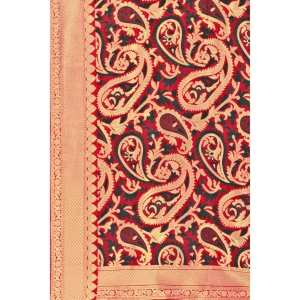 Generic Women's Banarasi Silk Designer Weaving Saree With Unstitched Blouse (Red, 5.50 Mtrs)