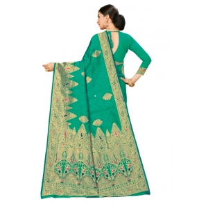 Generic Women's Banarasi Silk Designer Weaving Saree With Unstitched Blouse (Green, 5.50 Mtrs)