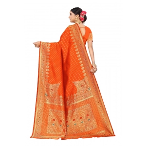 Generic Women's Banarasi Silk Designer Weaving Saree With Unstitched Blouse (Orange, 5.50 Mtrs)