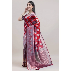 Generic Women's Kanjivaram Silk Designer Weaving Saree With Unstitched Blouse (Red & Blue, 5.50 Mtrs)