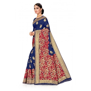 Generic Women's Banarasi Silk Designer Weaving Saree With Unstitched Blouse (Blue, 5.50 Mtrs)