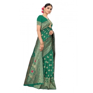 Generic Women's Banarasi Silk Designer Weaving Saree With Unstitched Blouse (Green, 5.50 Mtrs)