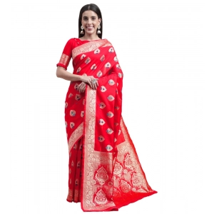 Generic Women's Kanjivaram Silk Designer Weaving Saree With Unstitched Blouse (Red, 5.50 Mtrs)