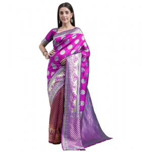 Generic Women's Kanjivaram Silk Designer Weaving Saree With Unstitched Blouse (Purple & Voilet, 5.50 Mtrs)