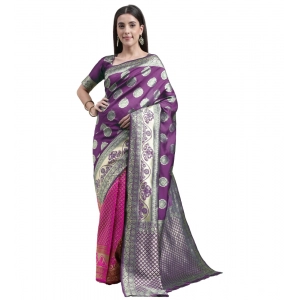 Generic Women's Kanjivaram Silk Designer Weaving Saree With Unstitched Blouse (Voilet & Purple, 5.50 Mtrs)