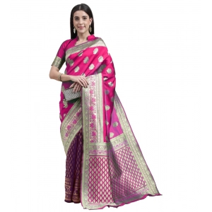 Generic Women's Kanjivaram Silk Designer Weaving Saree With Unstitched Blouse (Purple & Voilet, 5.50 Mtrs)