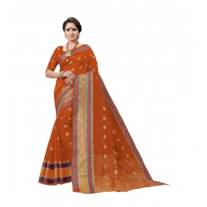 Generic Women's Cotton Silk Designer Weaving Saree With Unstitched Blouse (Orange, 5.50 Mtrs)