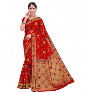 Generic Women's Banarasi Silk Designer Weaving Saree With Unstitched Blouse (Red, 5.50 Mtrs)