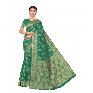 Generic Women's Banarasi Silk Designer Weaving Saree With Unstitched Blouse (Green, 5.50 Mtrs)