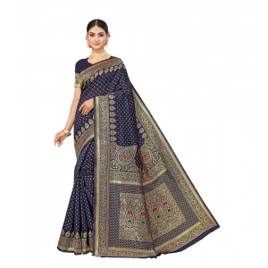 Generic Women's Banarasi Silk Designer Weaving Saree With Unstitched Blouse (Blue, 5.50 Mtrs)