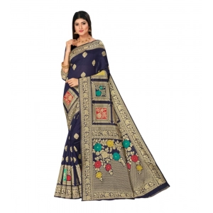 Generic Women's Banarasi Silk Designer Weaving Saree With Unstitched Blouse (Blue, 5.50 Mtrs)