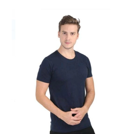 Men's Casual Short Sleeves Cotton Round Neck T-shirt (Navy blue)