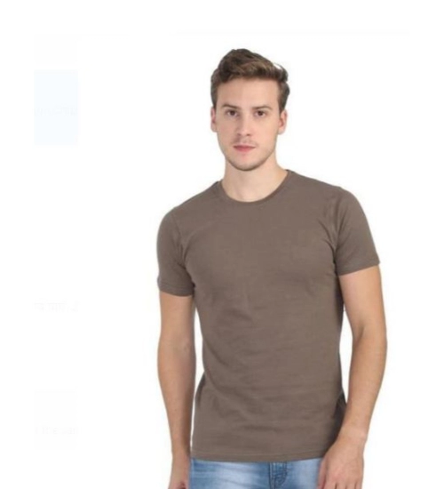 Men's Casual Short Sleeves Cotton Round Neck T-shirt (Khaki)