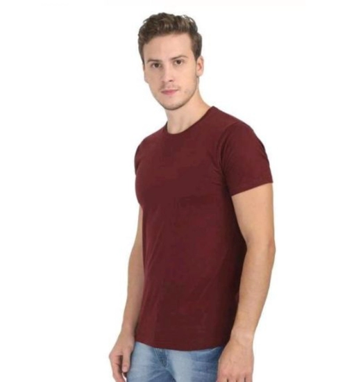 Men's Casual Short Sleeves Cotton Round Neck T-shirt (Maroon)