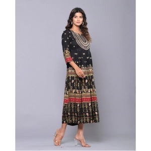 Generic Women's Casual Viscose Rayon 3-4th Sleeve Kurti (Black)