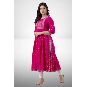 Generic Women's Casual Viscose Rayon 3-4th Sleeve Nayra Cut Kurti (Pink)