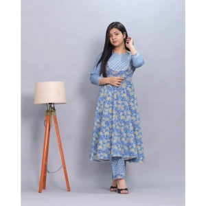 Generic Women's Casual Cotton 3-4th Sleeve Kurti Palazzo Set (Blue)