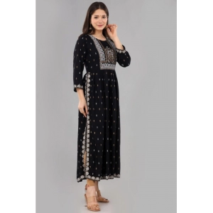 Generic Women's Casual Viscose Rayon 3-4th Sleeve Nayra Cut Kurti (Black)
