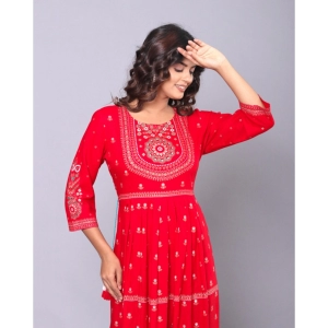 Generic Women's Casual Viscose Rayon 3-4th Sleeve Kurti (Red)