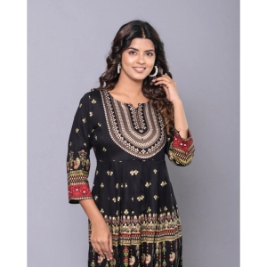 Generic Women's Casual Viscose Rayon 3-4th Sleeve Kurti (Black)