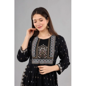 Generic Women's Casual Viscose Rayon 3-4th Sleeve Nayra Cut Kurti (Black)