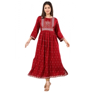 Generic Women's Casual Viscose Rayon 3-4th Sleeve Nayra Cut Kurti (Red)