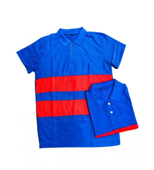 Men's Casual Short Sleeves Cotton Polo Neck T-shirt (Blue)