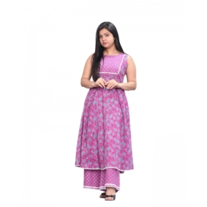 Generic Women's Casual Cotton Sleeve Less Kurti Palazzo Set (Purple)
