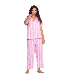 Generic Women's Casual Cotton Short Sleeve Full Night Suit Set (Pink)