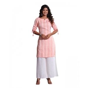 Generic Women's Casual Cotton Blend 3-4th Sleeve Straight Kurti (Orange)