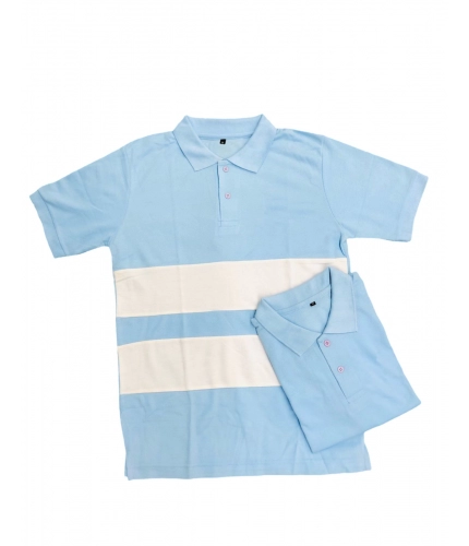 Men's Casual Short Sleeves Cotton Polo Neck T-shirt (Aqua Blue)