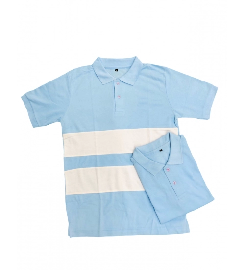 Men's Casual Short Sleeves Cotton Polo Neck T-shirt (Aqua Blue)