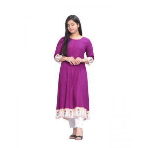 Generic Women's Casual Viscose Rayon 3-4th Sleeve Kurti (Purple)