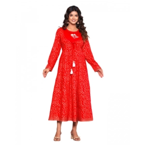 Generic Women's Casual Viscose Rayon 3-4th Sleeve A-line Gown (Red)