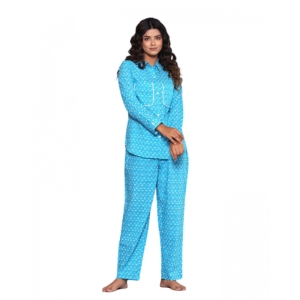 Generic Women's Casual Rayon 3-4th Sleeve Night Suit Set (Blue)