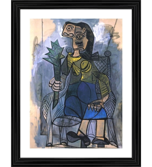 Woman with Artichoke 1941 Painting With Wood Photo Frame (Multicolor)