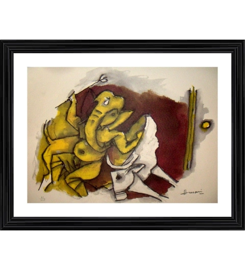 Ganeshas Tandaw Painting With Wood Photo Frame (Multicolor)