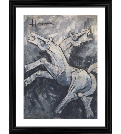 Horse Painting With Wood Photo Frame (Multicolor)