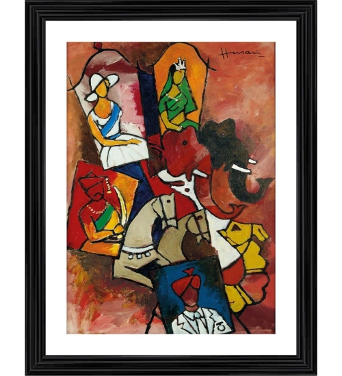 Royal Procession Painting With Wood Photo Frame (Multicolor)